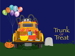 illustration of a yellow truck with tail gait down with Candy